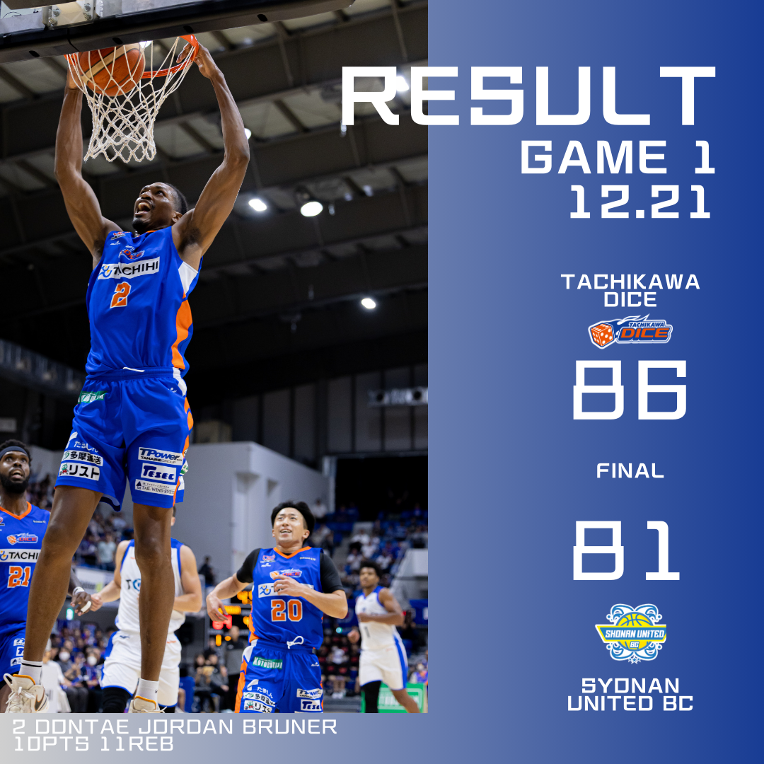 B3リーグ2024-25シーズン第13節 立川ダイスvs湘南ユナイテッドBC GAME1試合結果