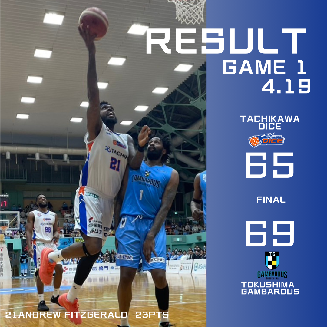 B3リーグ2024-25シーズン第30節 徳島ガンバロウズvs立川ダイスGAME1試合結果