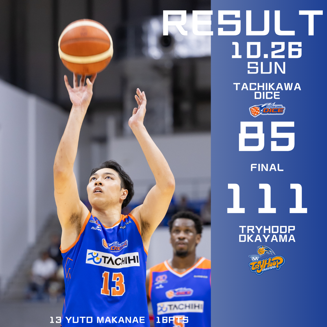 B3リーグ2025-26シーズン第5節 立川ダイスvsトライフープ岡山GAME2試合結果