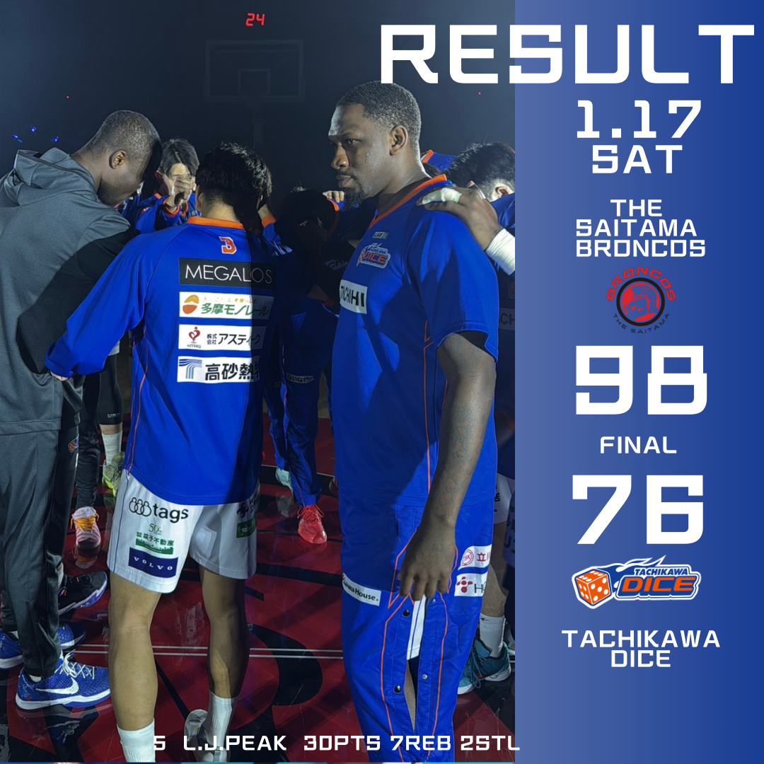 B3リーグ2025-26シーズン第16節 さいたまブロンコスvs立川ダイスGAME1試合結果