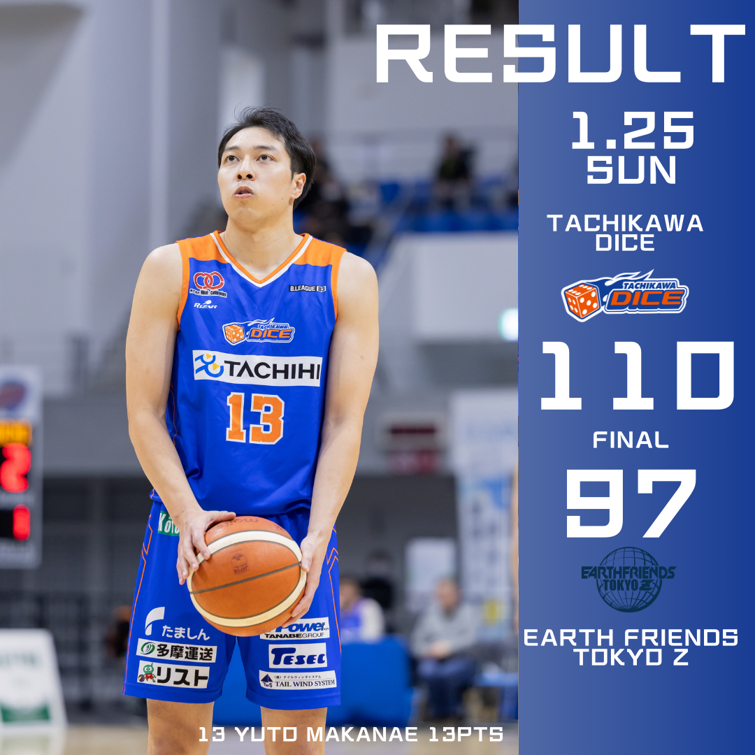 B3リーグ2025-26シーズン第17節 立川ダイスvsアースフレンズ東京ZGAME2試合結果