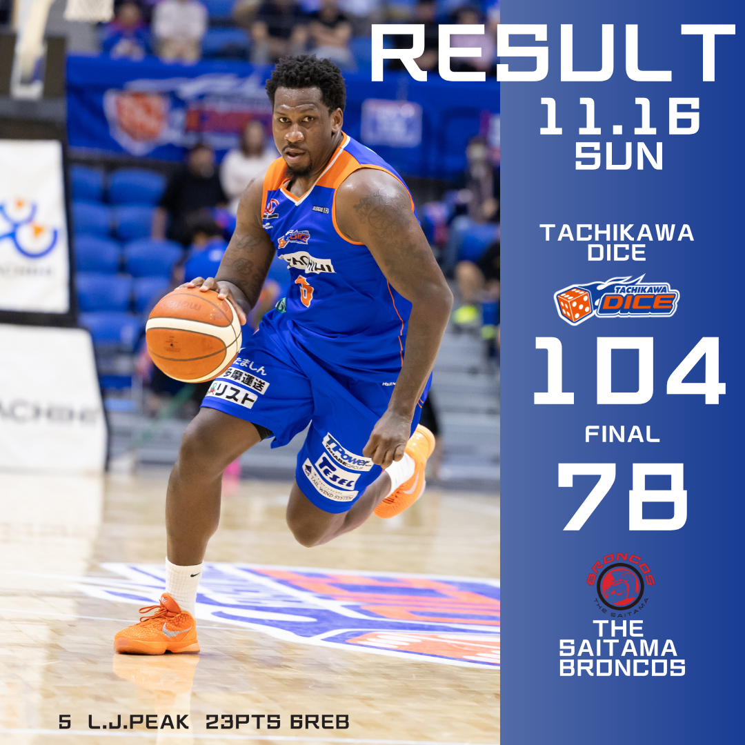 B3リーグ2025-26シーズン第8節 立川ダイスvsさいたまブロンコスGAME2試合結果