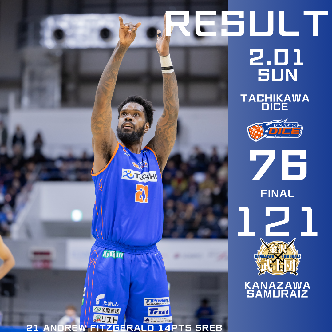 B3リーグ2025-26シーズン第18節 立川ダイスvs金沢武士団GAME2試合結果