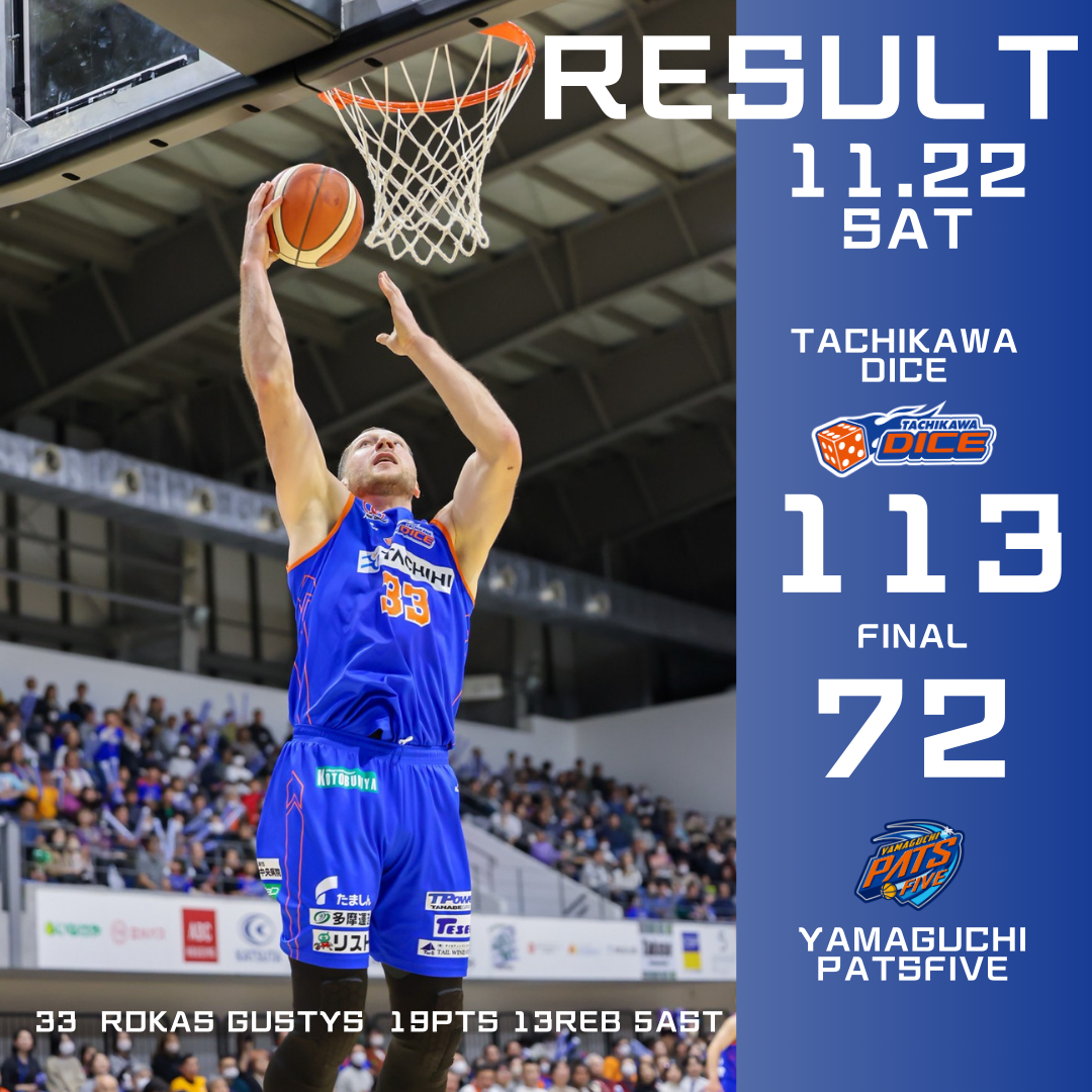 B3リーグ2025-26シーズン第9節 立川ダイスvs山口パッツファイブGAME1試合結果