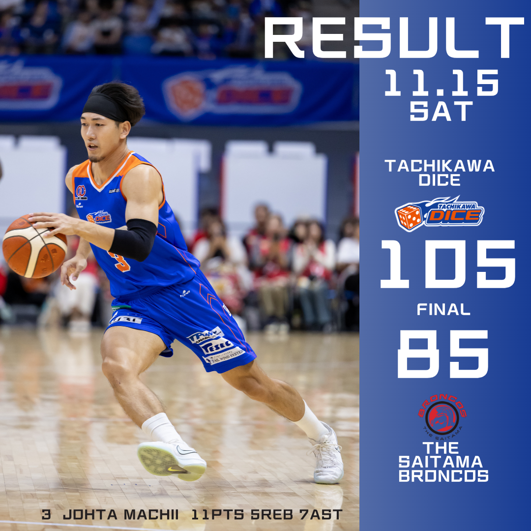 B3リーグ2025-26シーズン第8節 立川ダイスvsさいたまブロンコスGAME1試合結果