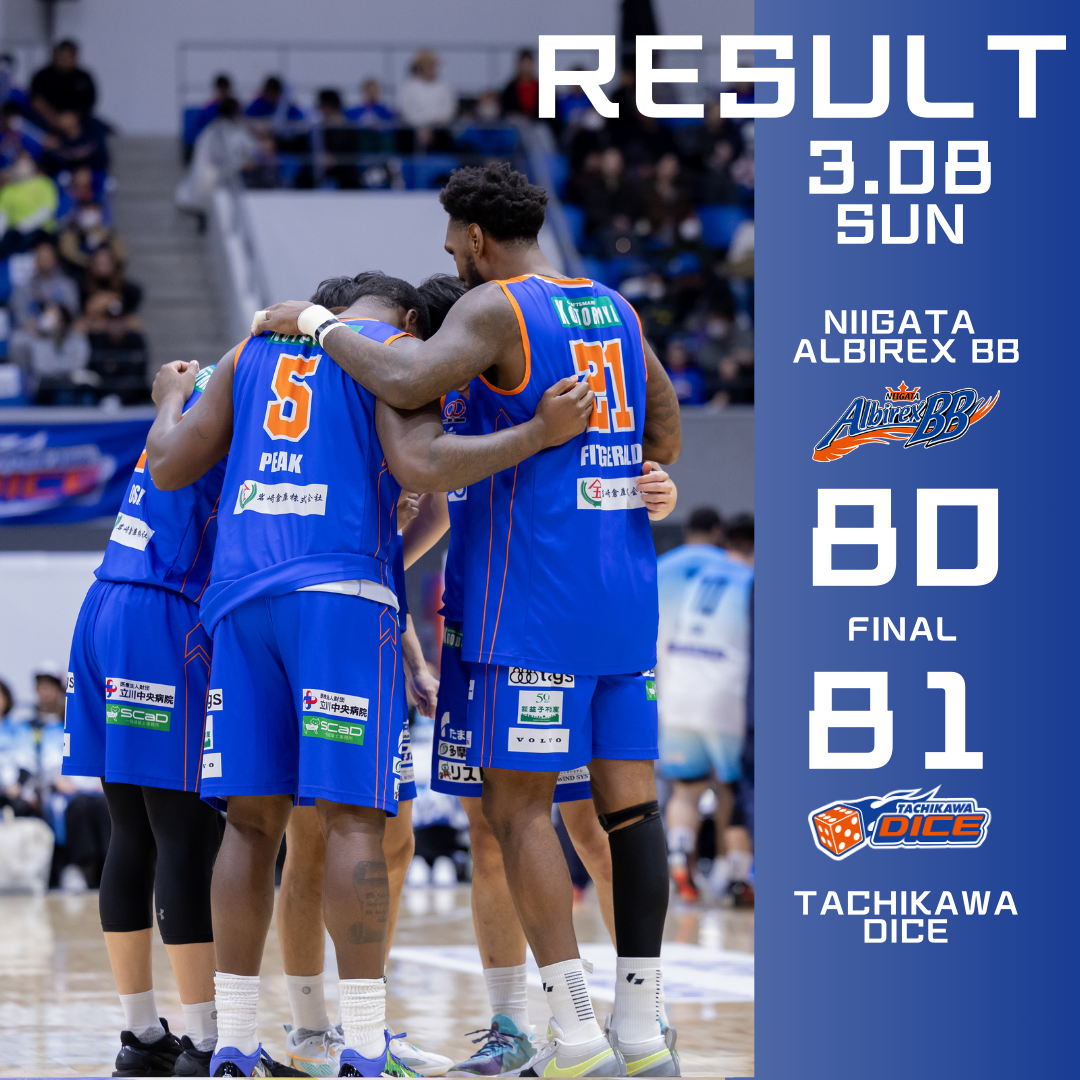 B3リーグ2025-26シーズン第23節 新潟アルビレックスBBvs立川ダイスGAME2試合結果
