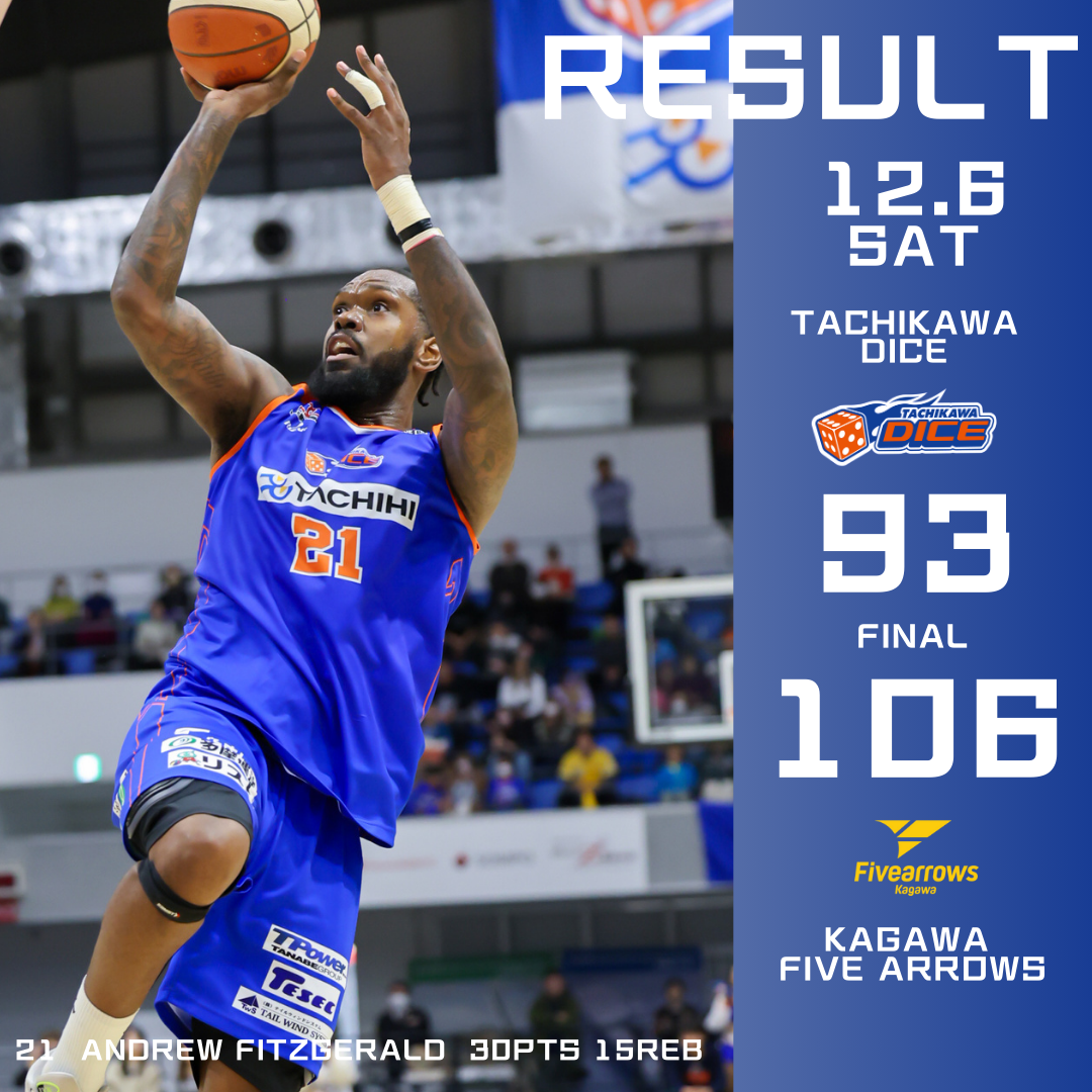 B3リーグ2025-26シーズン第11節 立川ダイスvs香川ファイブアローズGAME1試合結果
