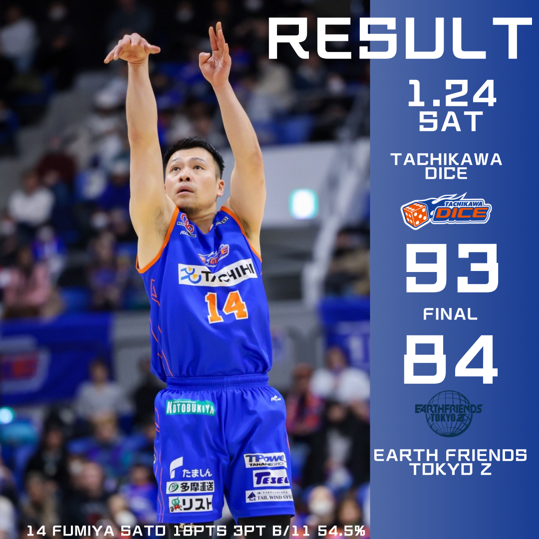B3リーグ2025-26シーズン第17節 立川ダイスvsアースフレンズ東京ZGAME1試合結果
