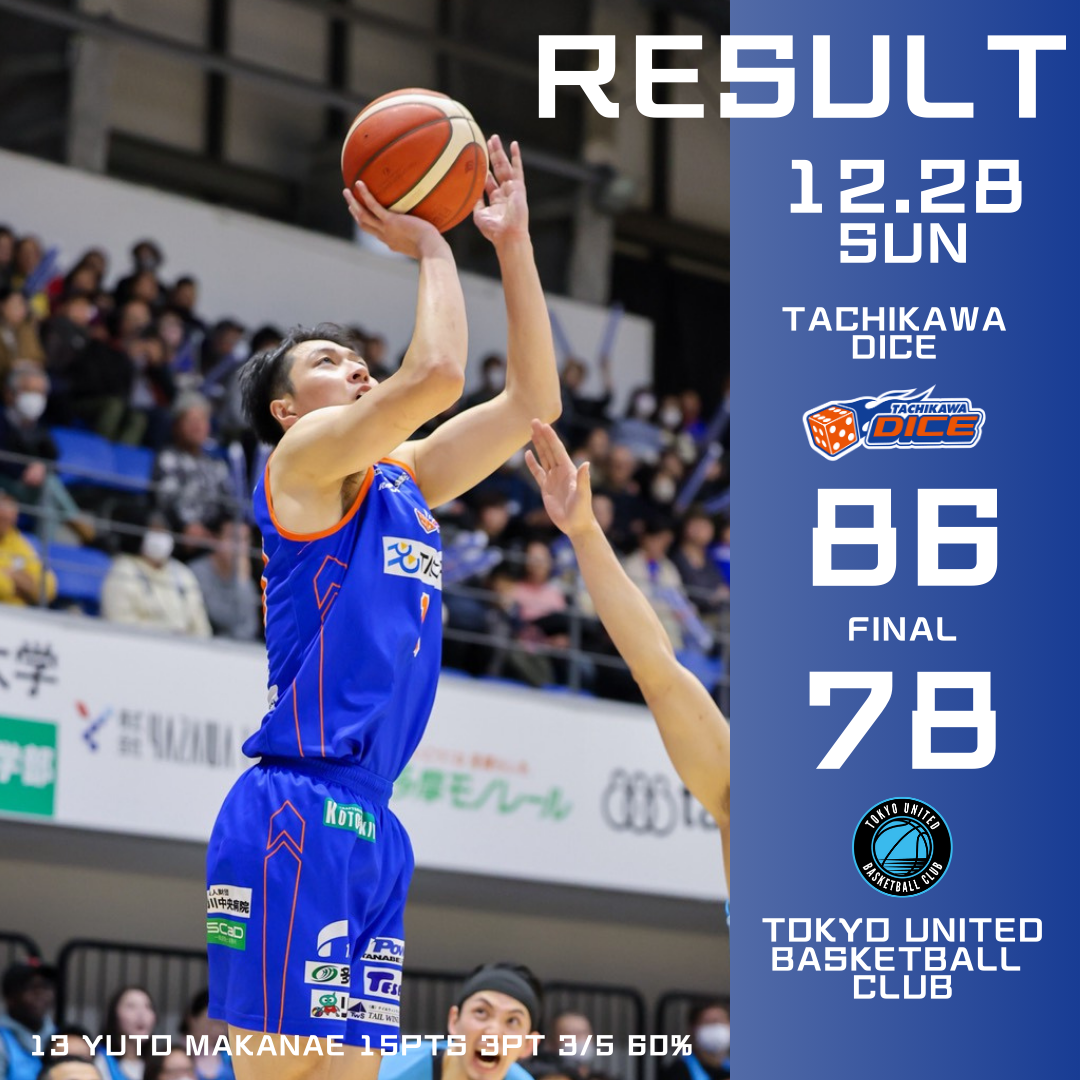 B3リーグ2025-26シーズン第14節 立川ダイスvs東京ユナイテッドバスケットボールクラブGAME2試合結果